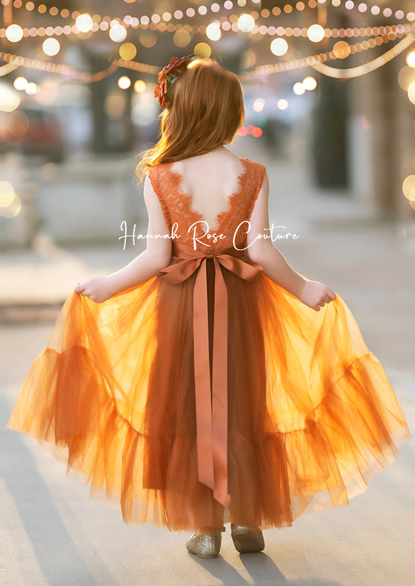 orange flower girl dresses back view