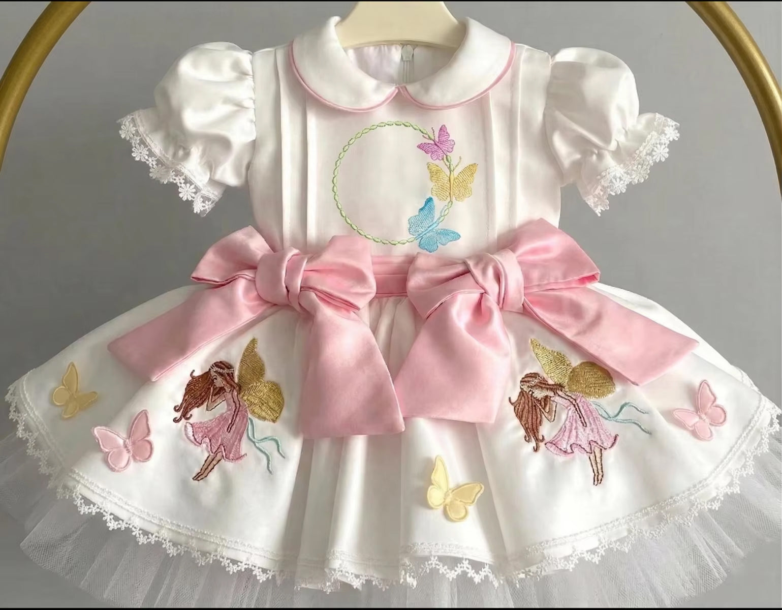 Bows & Butterflies Girls Embroidered Cotton Party Dress