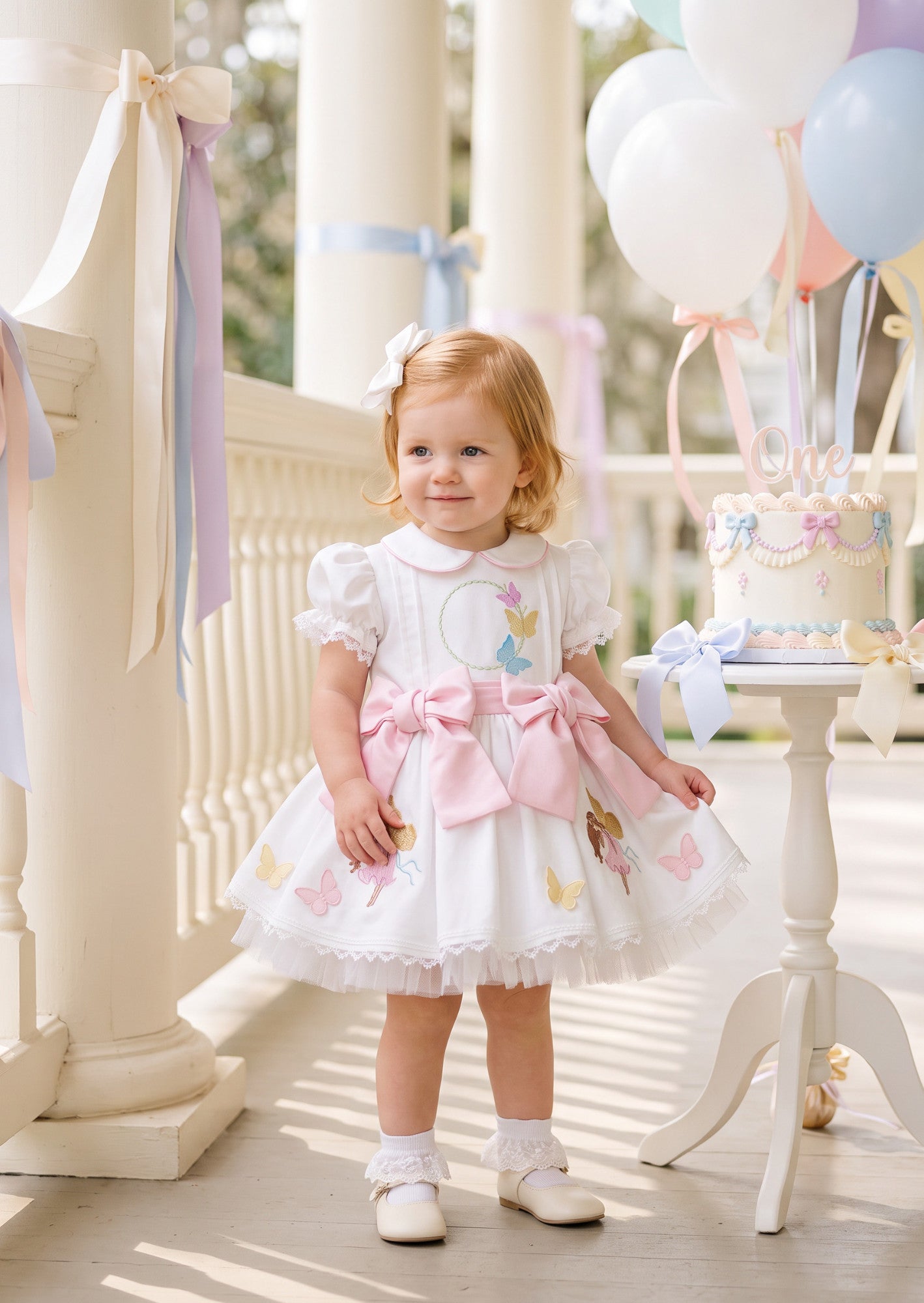 Bows & Butterflies Girls Embroidered Cotton Party Dress