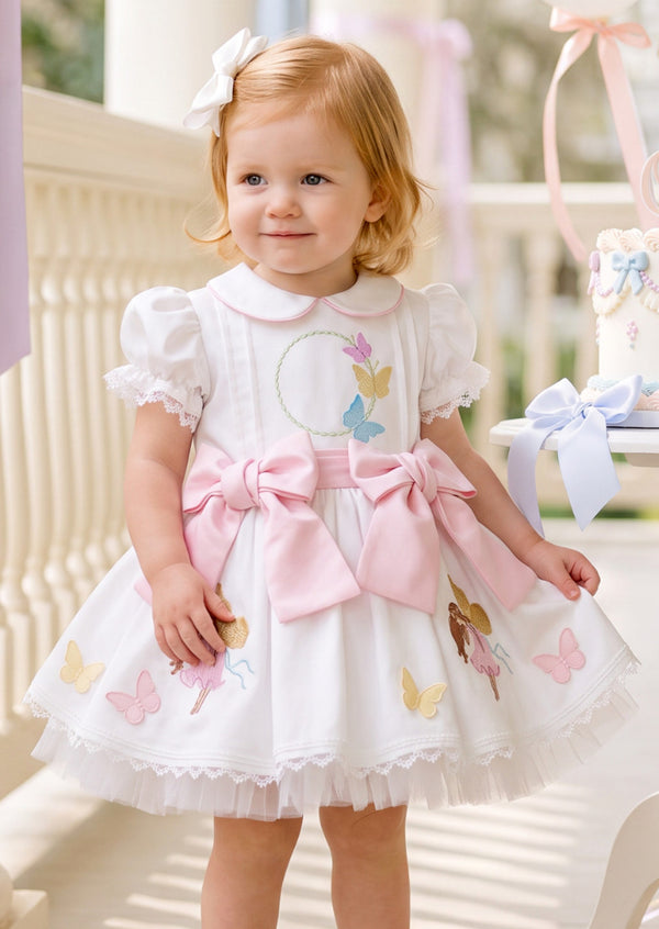 Bows & Butterflies Girls Embroidered Cotton Party Dress