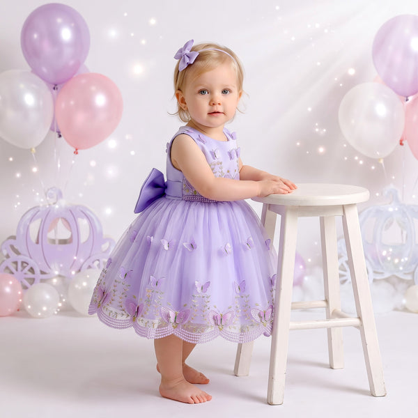 Butterfly Fairytale Party Dress in Lavender | cake smash dress for baby girl