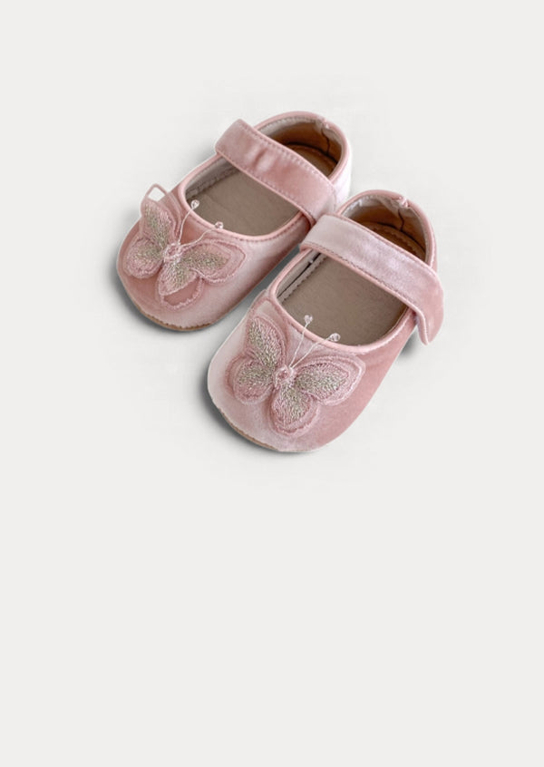 3D Butterfly Velvet Baby Shoes in Pink
