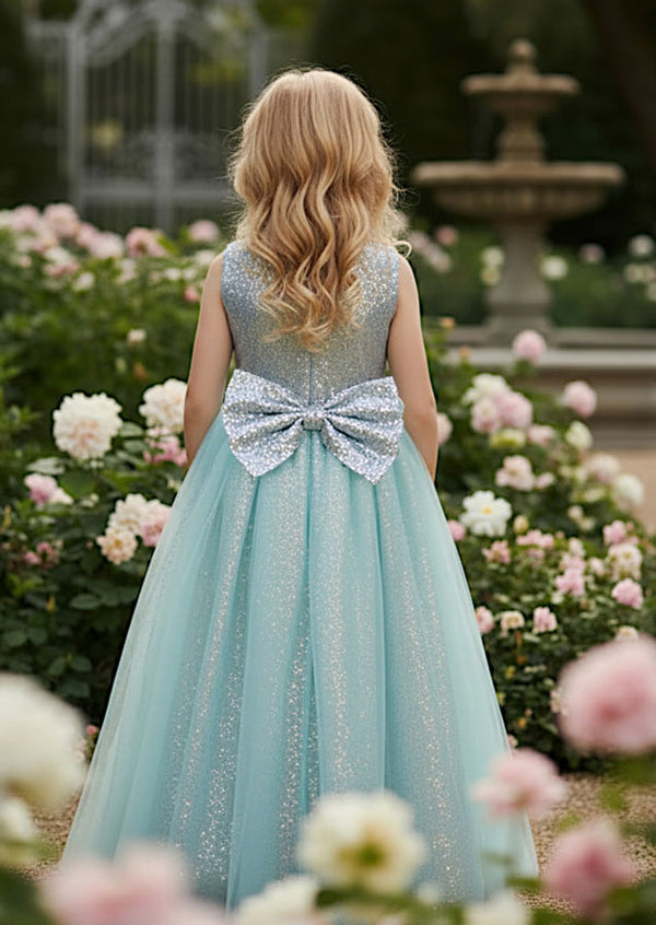 Camille Aqua Sequin Gown  Silver Bodice Formal Dress