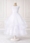 Cap Sleeve Tiered White Dress for Girls | First Communion Dress