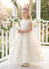 Cap Sleeve Tiered Ivory Dress for Girls | First Communion Dress