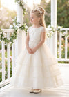 Cap Sleeve Tiered Ivory Dress for Girls | First Communion Dress