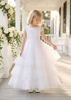 Cap Sleeve Tiered White Dress for Girls | First Communion Dress