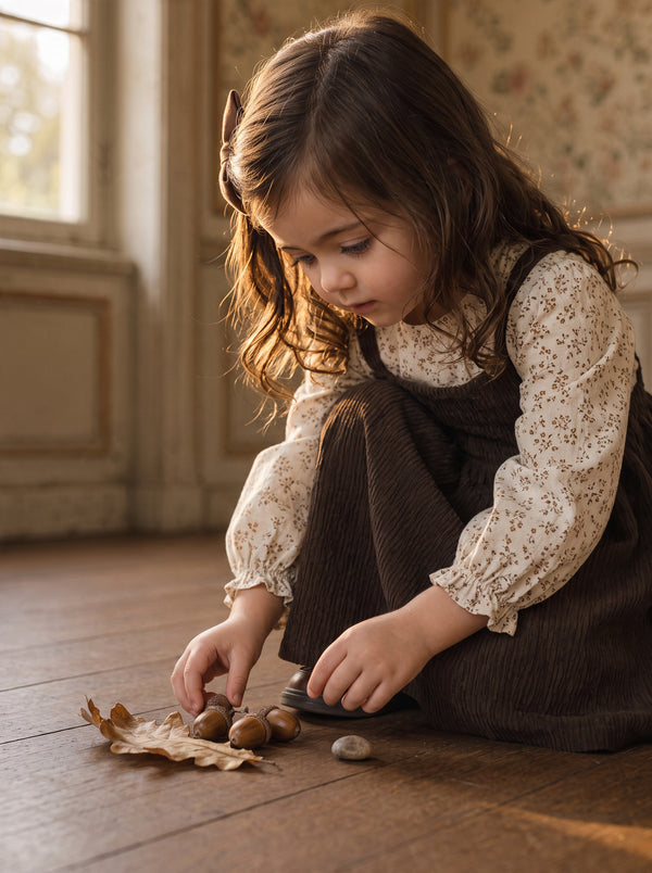 Girls Brown Cotton Pinafore & Dress Set | Girls Fall Dresses