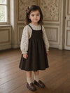 Girls Brown Cotton Pinafore & Dress Set | Girls Fall Dresses