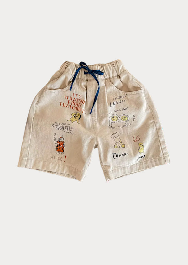 Boys Relaxed Shorts with Cartoon Doodles