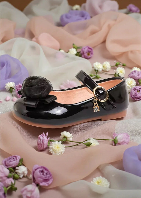 Cecily Rose Flower Girl Flats in Black for toddlers