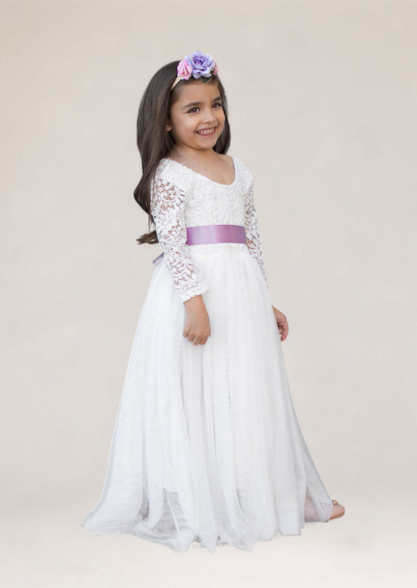 Hannah Rose Celine Dress in White (Shown with Lavender Sash)