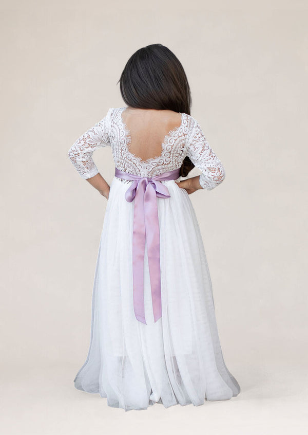 Hannah Rose Celine Dress in White (Shown with Lavender Sash)