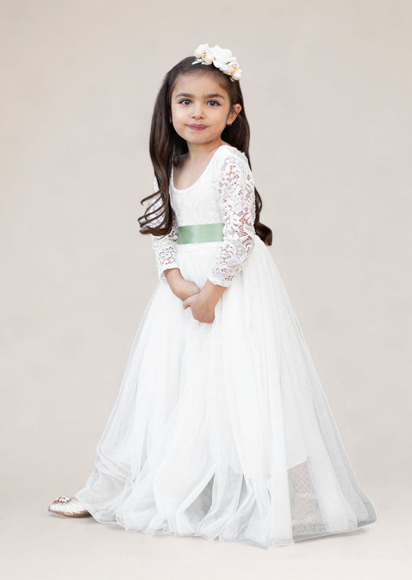 boho Vintage White Tulle Flower Girl Dress  for Babies and Toddlers