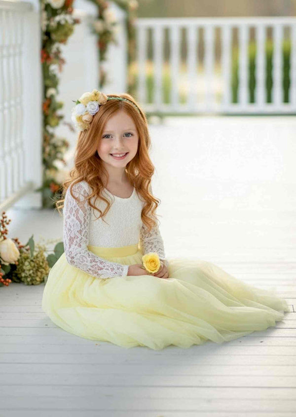 Boho flower girl dress in yellow