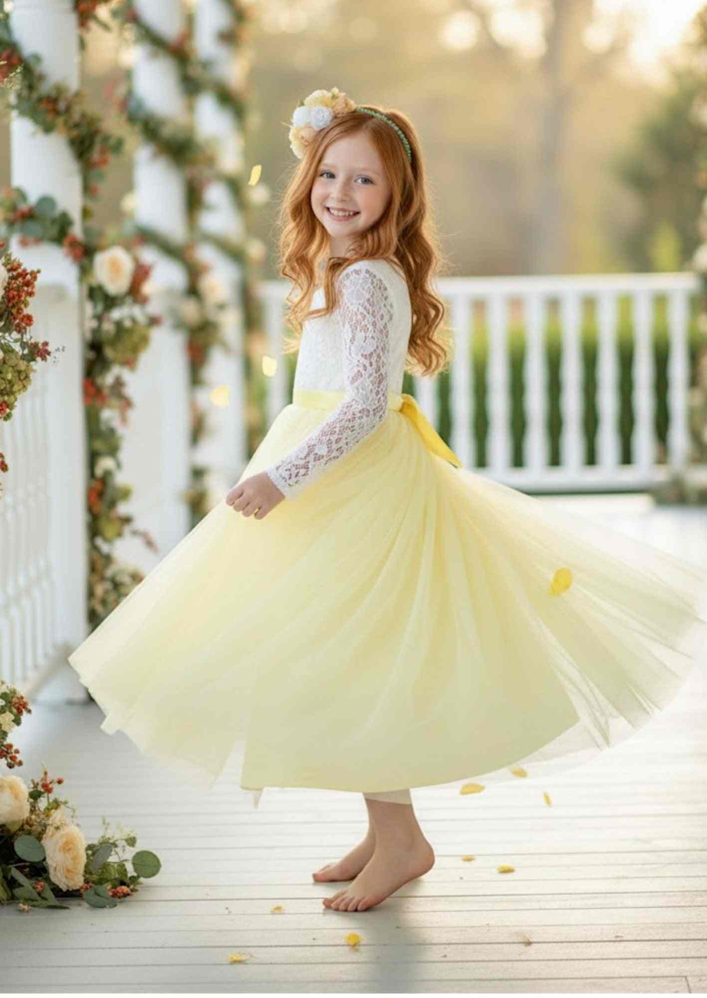 Twirly yellow flower girl dress