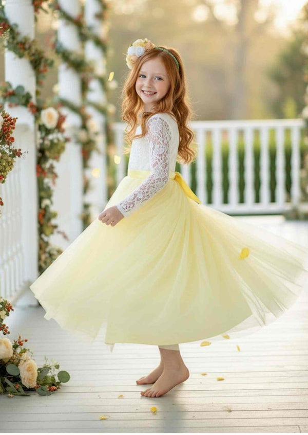 Twirly yellow flower girl dress
