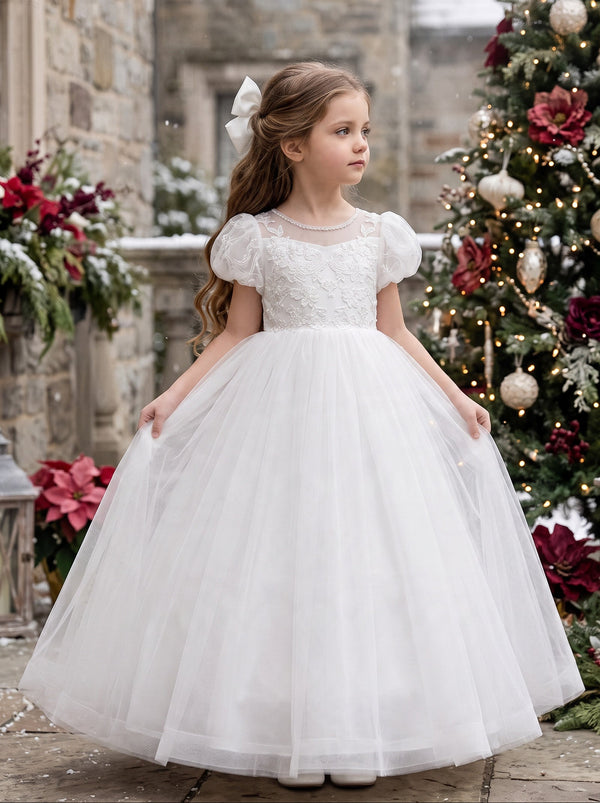 White Special Occasion Gown for Girls | Flower Girl & Communion Dress