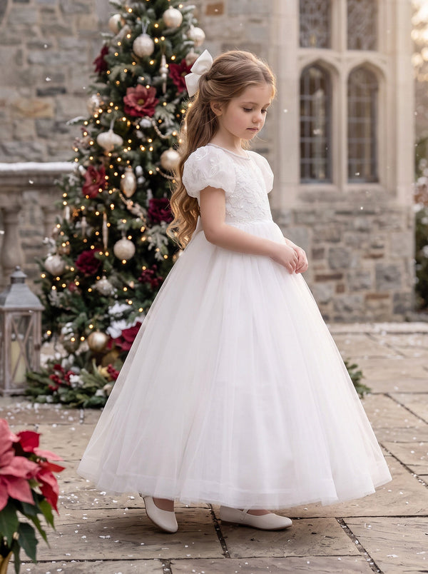 White Special Occasion Gown for Girls | Flower Girl & Communion Dress