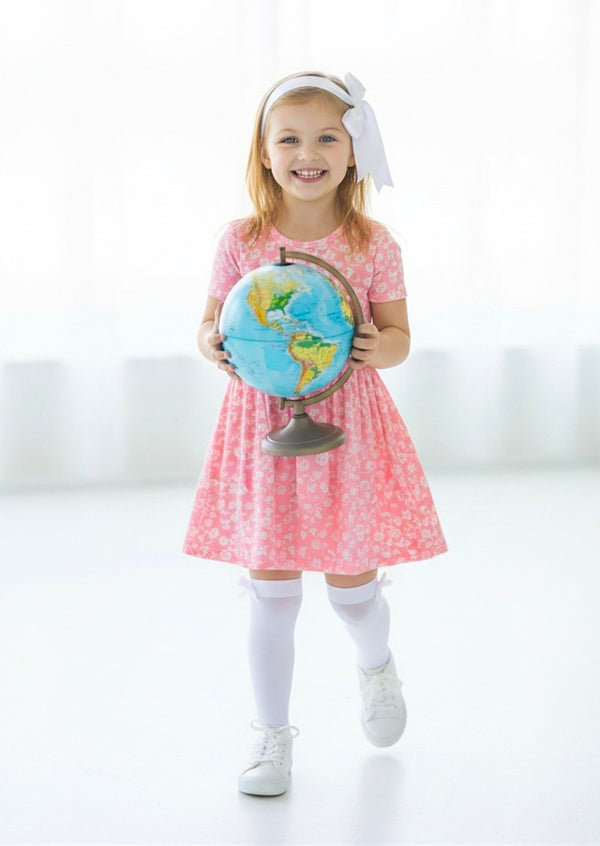 Girls Charlotte Pink Floral Twirl Dress - Twirl Dresses