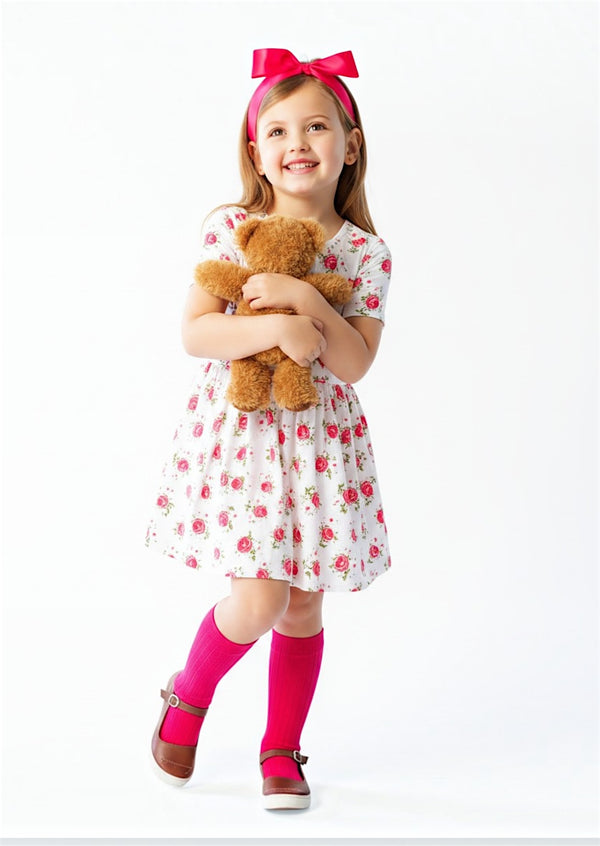 Girls Charlotte Rose Twirl Dress in Pink Rose & White - Twirl Dresses