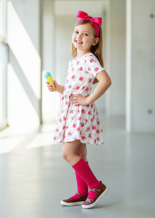 Girls Charlotte Rose Twirl Dress in Pink Rose & White - Twirl Dresses