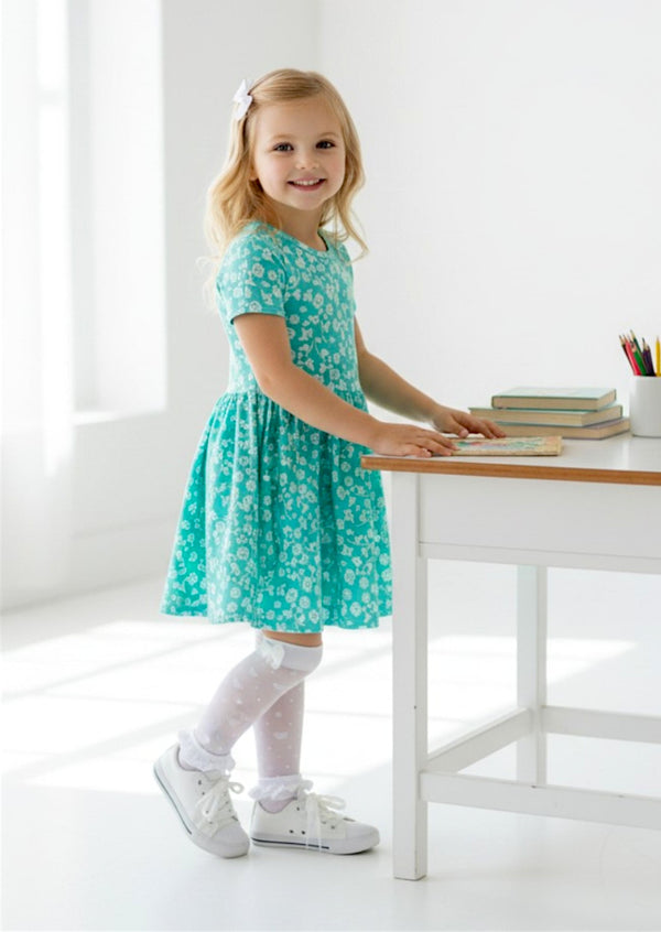 Girls Charlotte Twirl Dress in Aqua - Twirl Dresses