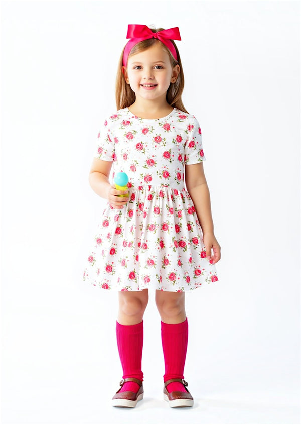 Girls Charlotte Rose Twirl Dress in Pink Rose & White - Twirl Dresses