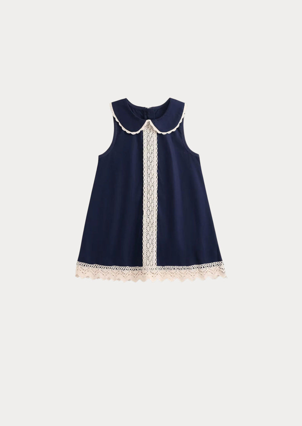 Toddler Girl Navy Lace Trimmed Shift Dress for Play or Every Day