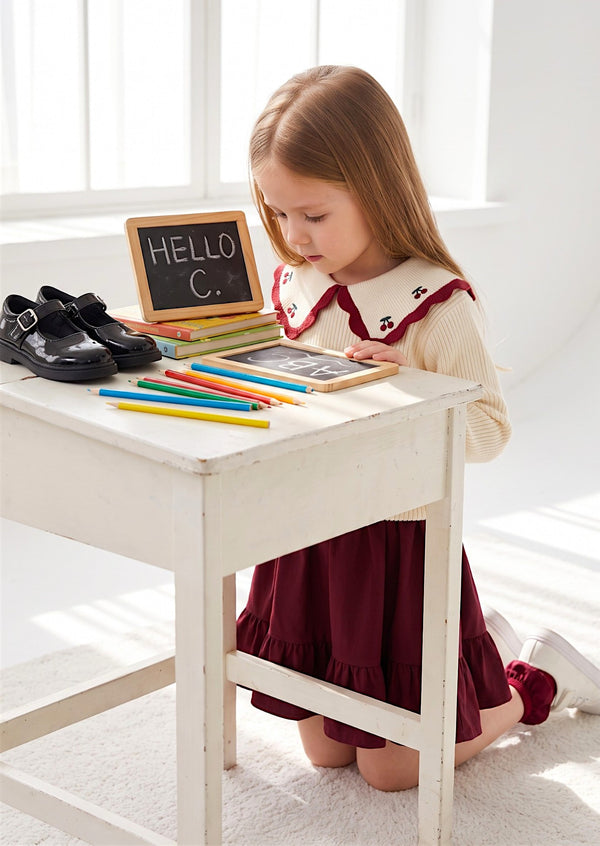 girls Cherry Collar Pullover Sweater with Burgundy