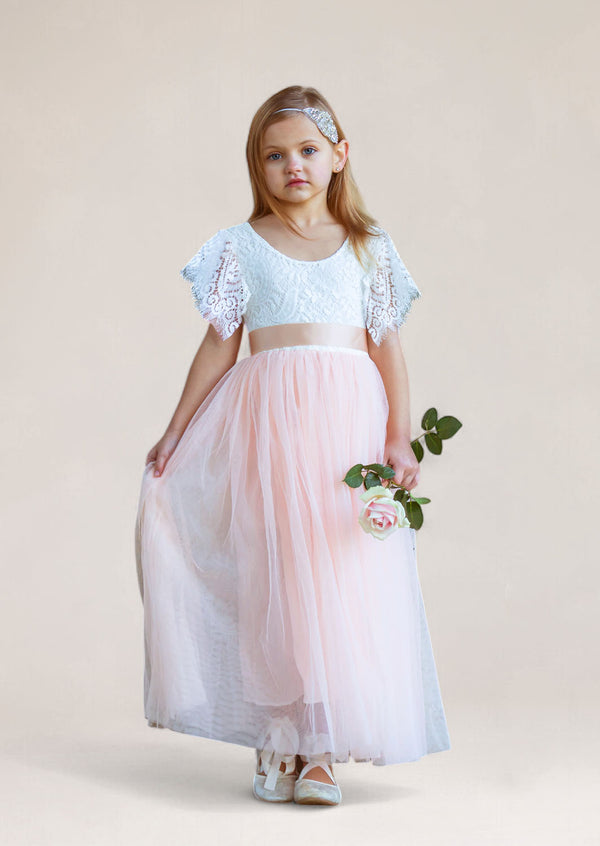 Short Sleeve Flower Girl Dress in Blush for Toddlers