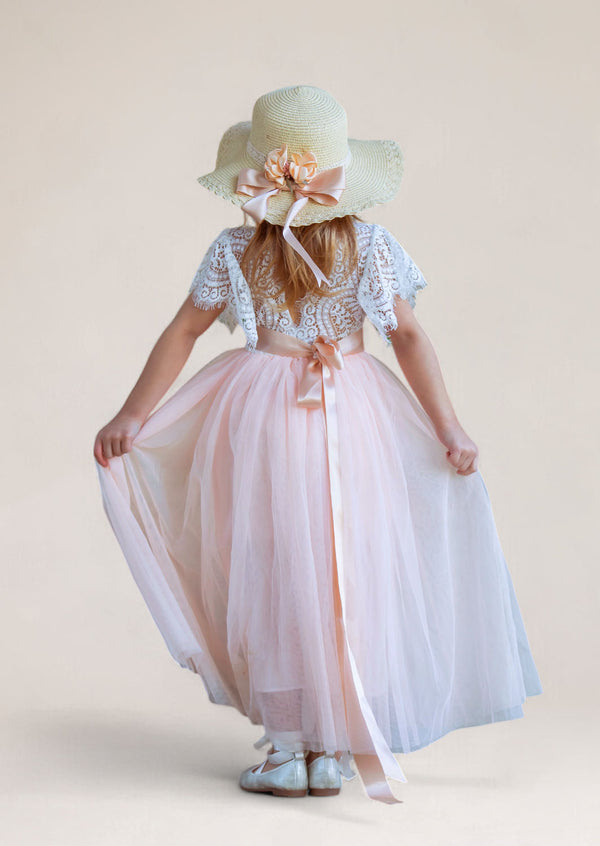 Tulle and Lace Flower Girl Dress in Blush