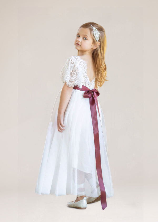 Classic white flower girl dress with sash