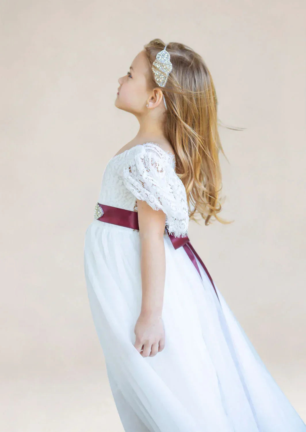 Boho Vintage White Tulle Flower Girl Dress