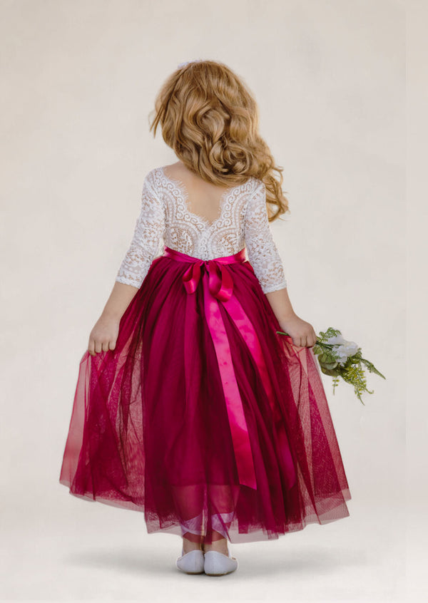 Boho flower girl dresses in burgundy