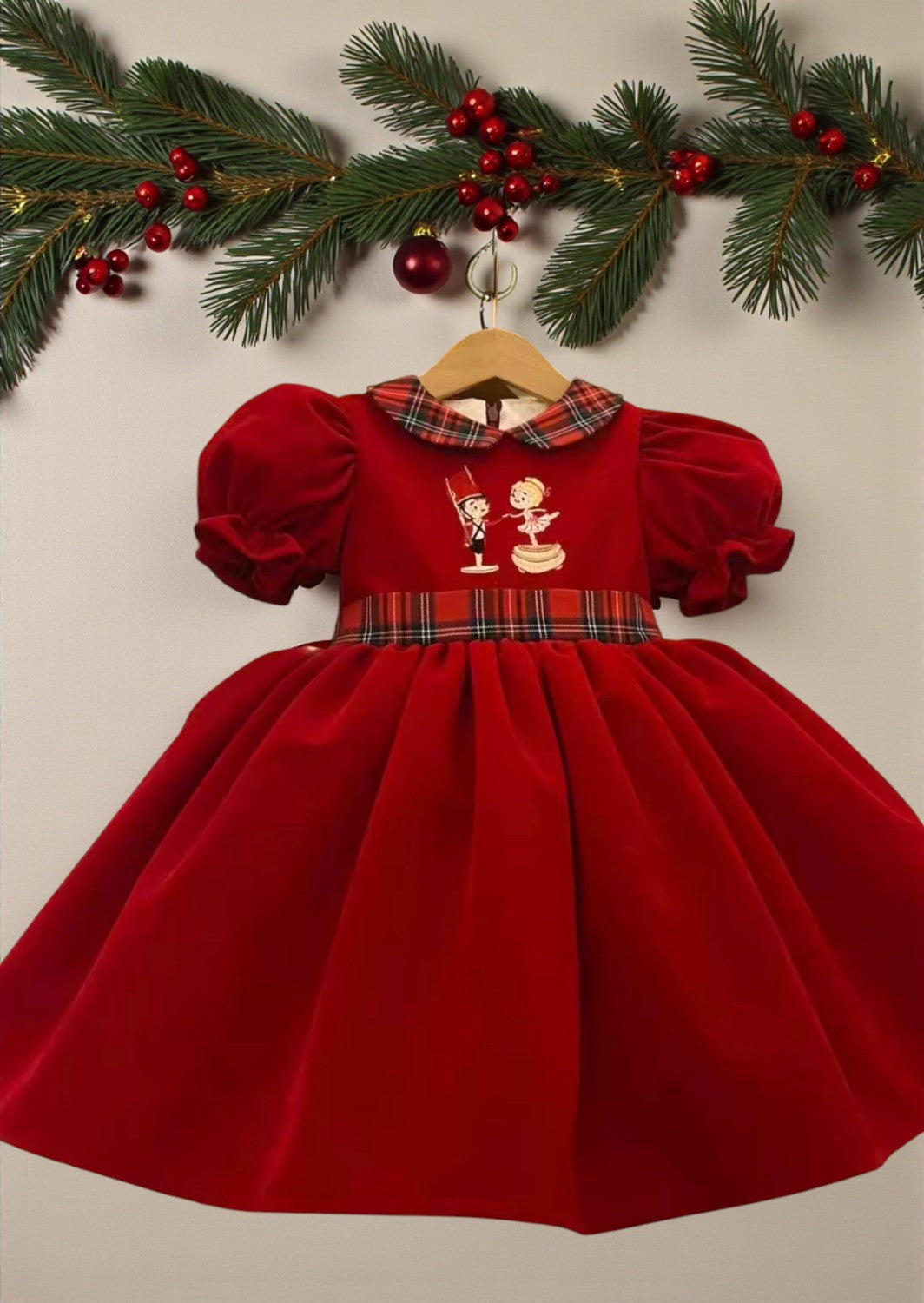 Nutcracker Ballet Velvet Embroidered Dress In Deep Red (0-3M to 12Yr)