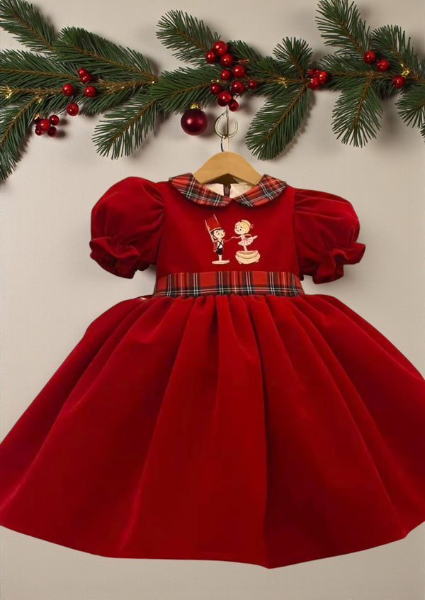 Nutcracker Ballet Velvet Embroidered Dress In Deep Red (0-3M to 12Yr)