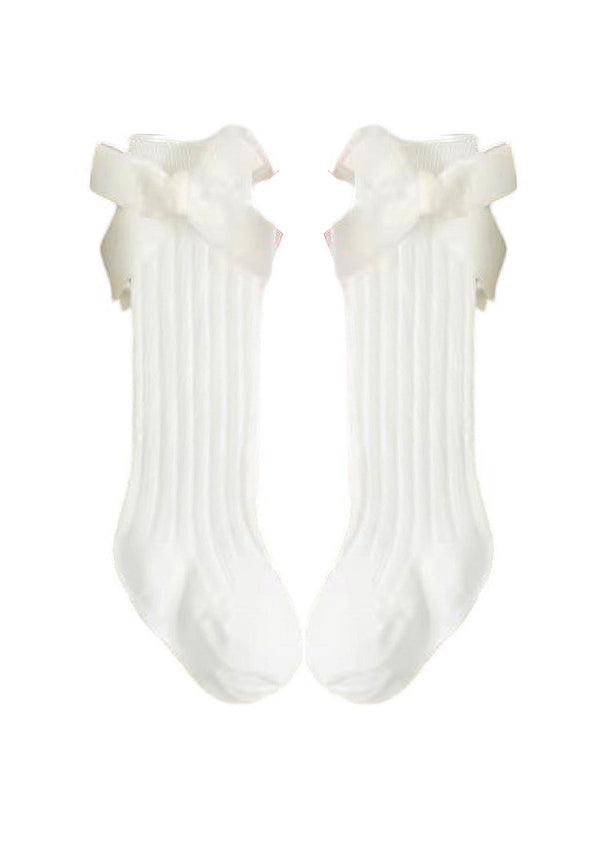 Velvet Bow Knee Socks in White