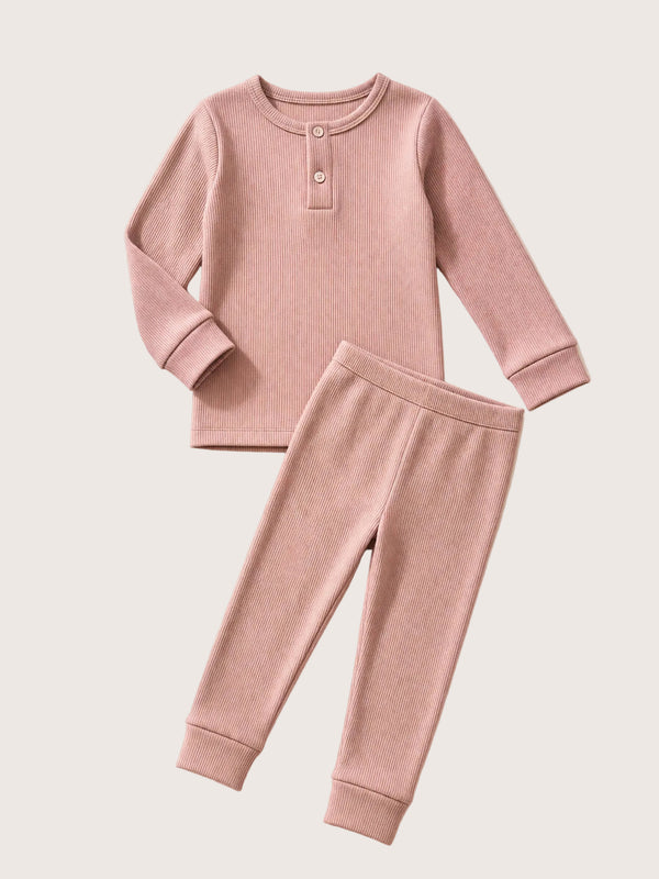 Soft Cotton Cuffed Girls Pajamas in Dusty Pink | Toddler Sleepwear