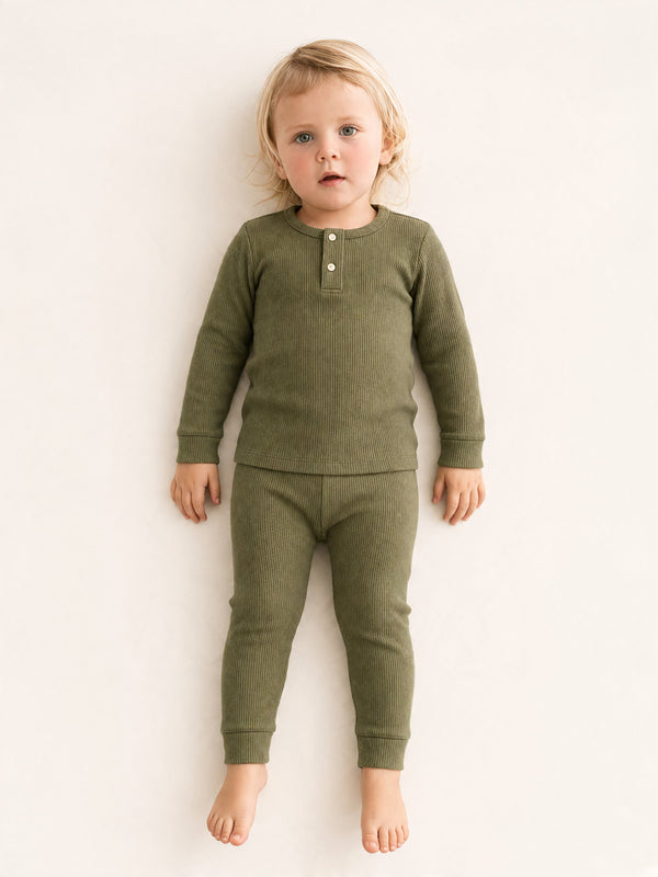 Soft Cotton Cuffed Girls Pajamas in Fern | Toddler Sleepwear