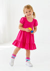 Girls Classic Cotton Twirl Dress in Hot Pink