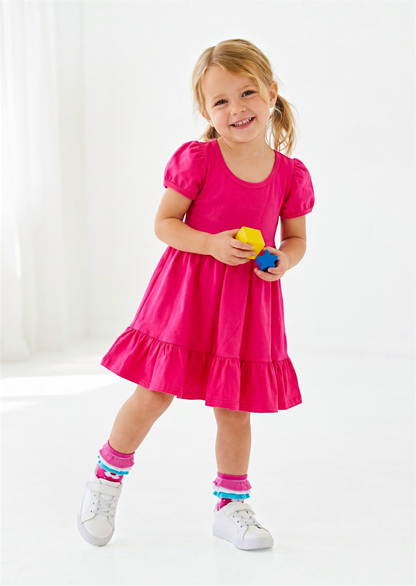 Girls Classic Cotton Twirl Dress in Hot Pink