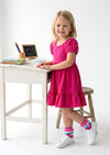Girls Classic Cotton Twirl Dress in Hot Pink