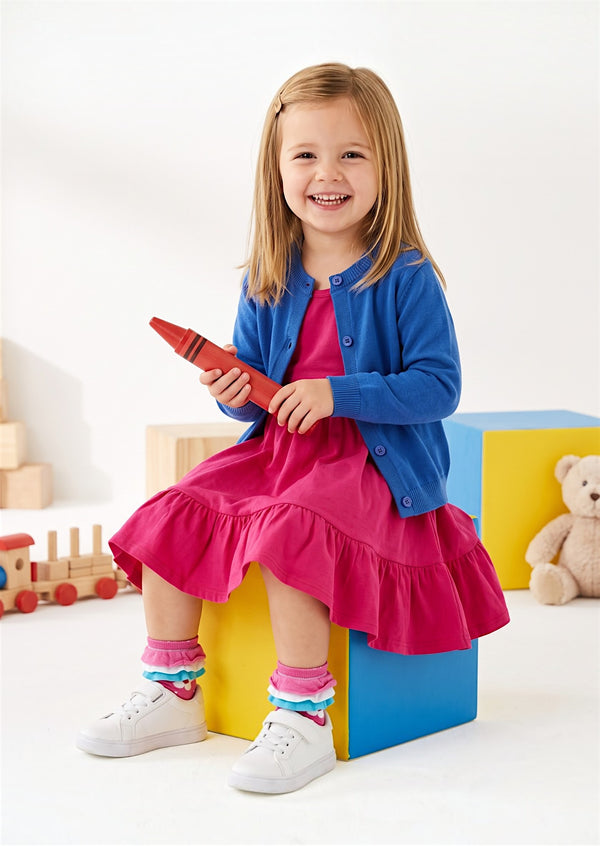 Girls Classic Cotton Twirl Dress in Hot Pink