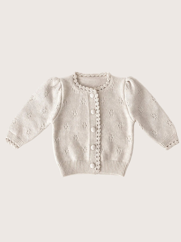 Flower Stitch Crochet Cardigan in Light Oatmeal