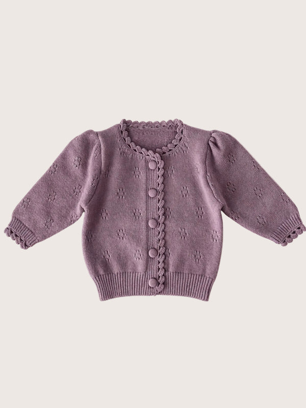 Flower Stitch Crochet Cardigan in Muted Plum