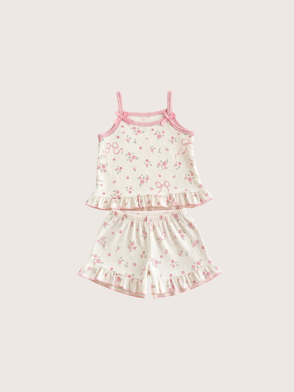 Ruffle Shorts and Cami Girls Pajamas in Pink