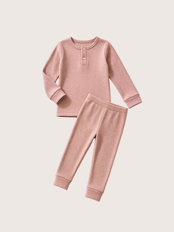 Soft Cotton Cuffed Pajamas in Dusty Pink