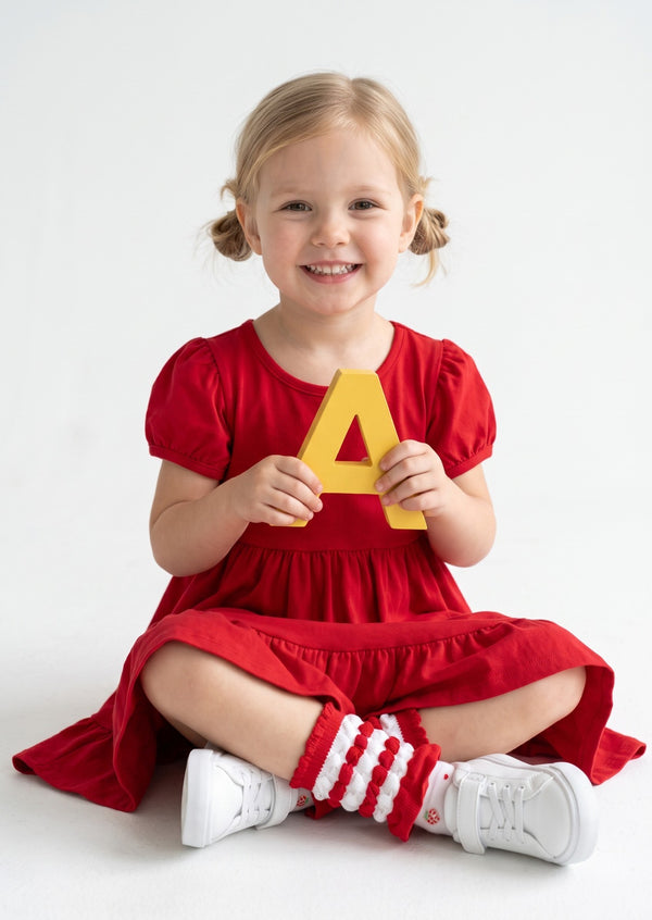 Red cotton twirl dress or toddlers and girls