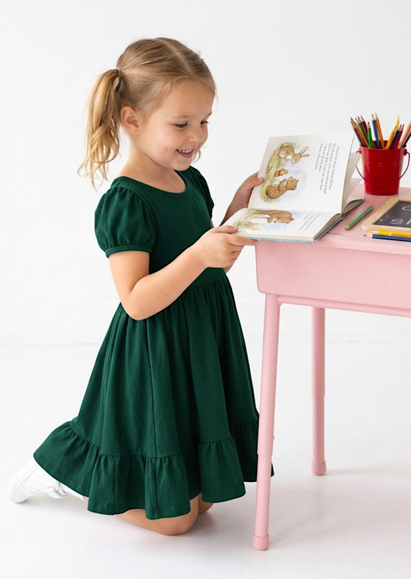 Classic Cotton Twirl Dress in Hunter Green 2